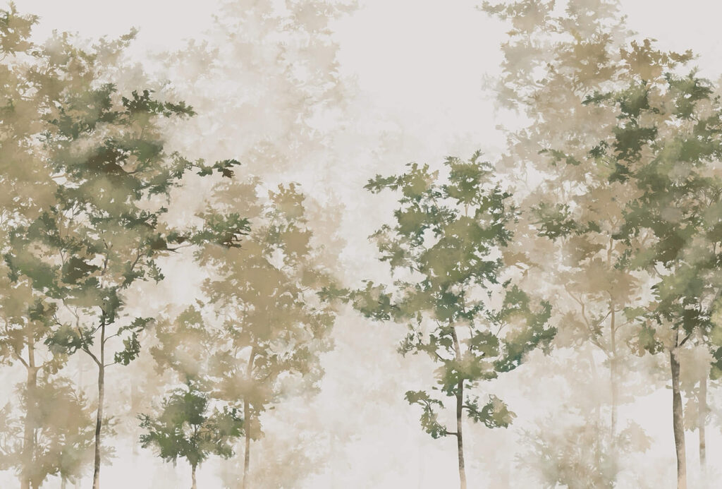 Trees behind pale mist — full design