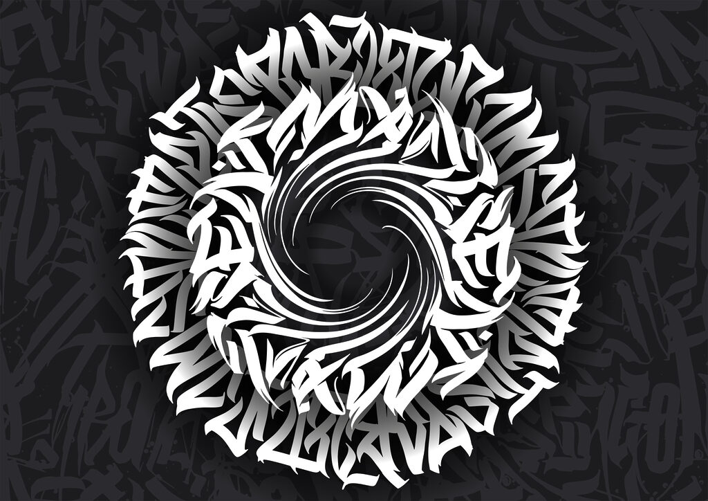 Swirling letters — full design