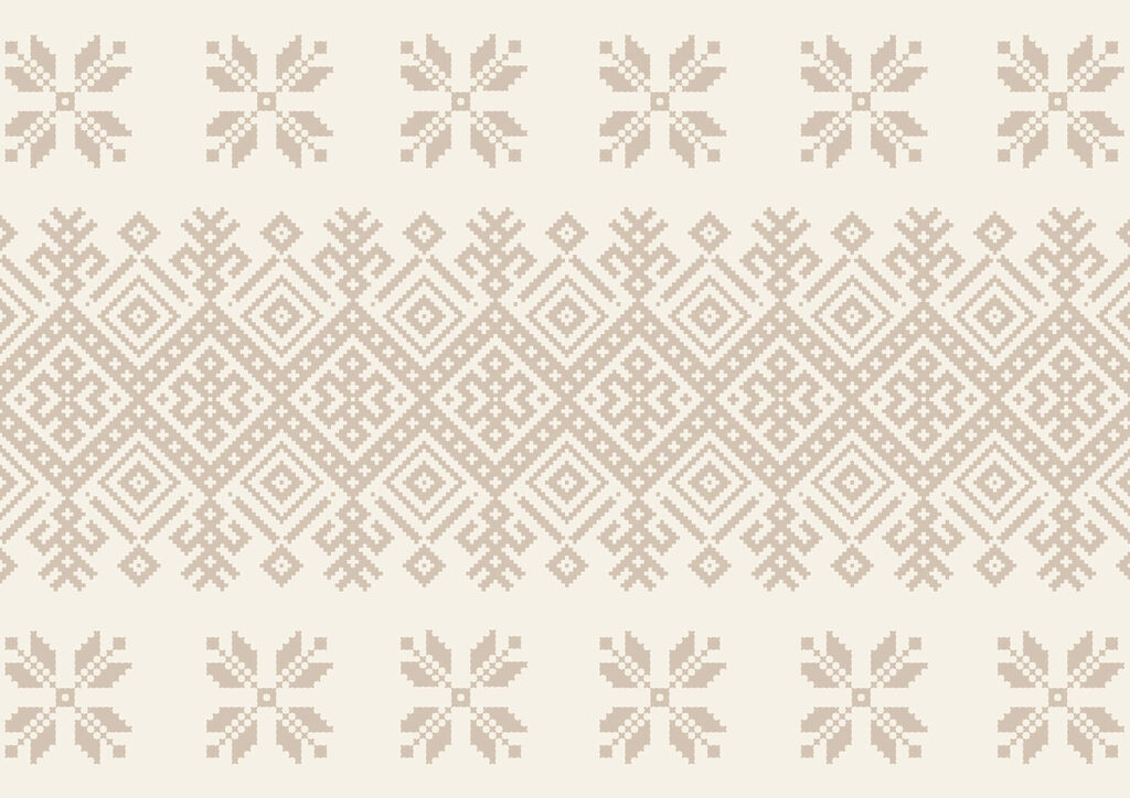 Geometric band and flowers — full design