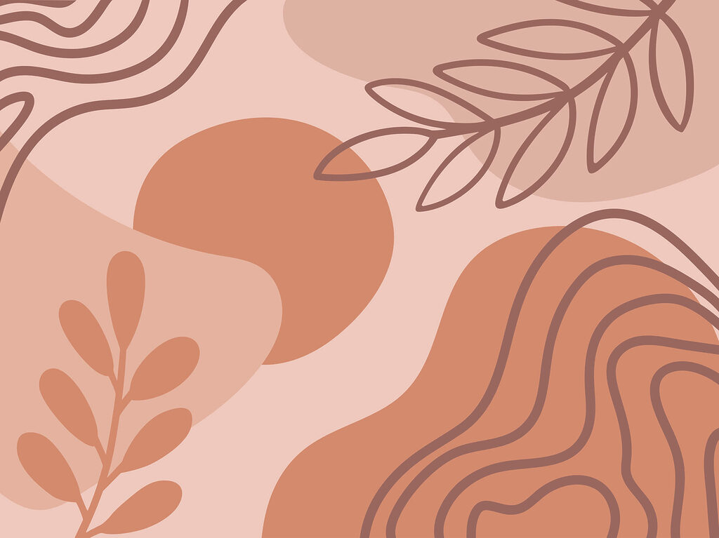 Leaves among terracotta shapes — full design