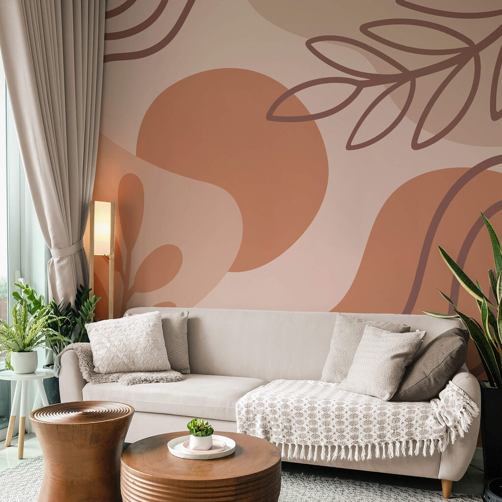 Leaves among terracotta shapes — interior 1