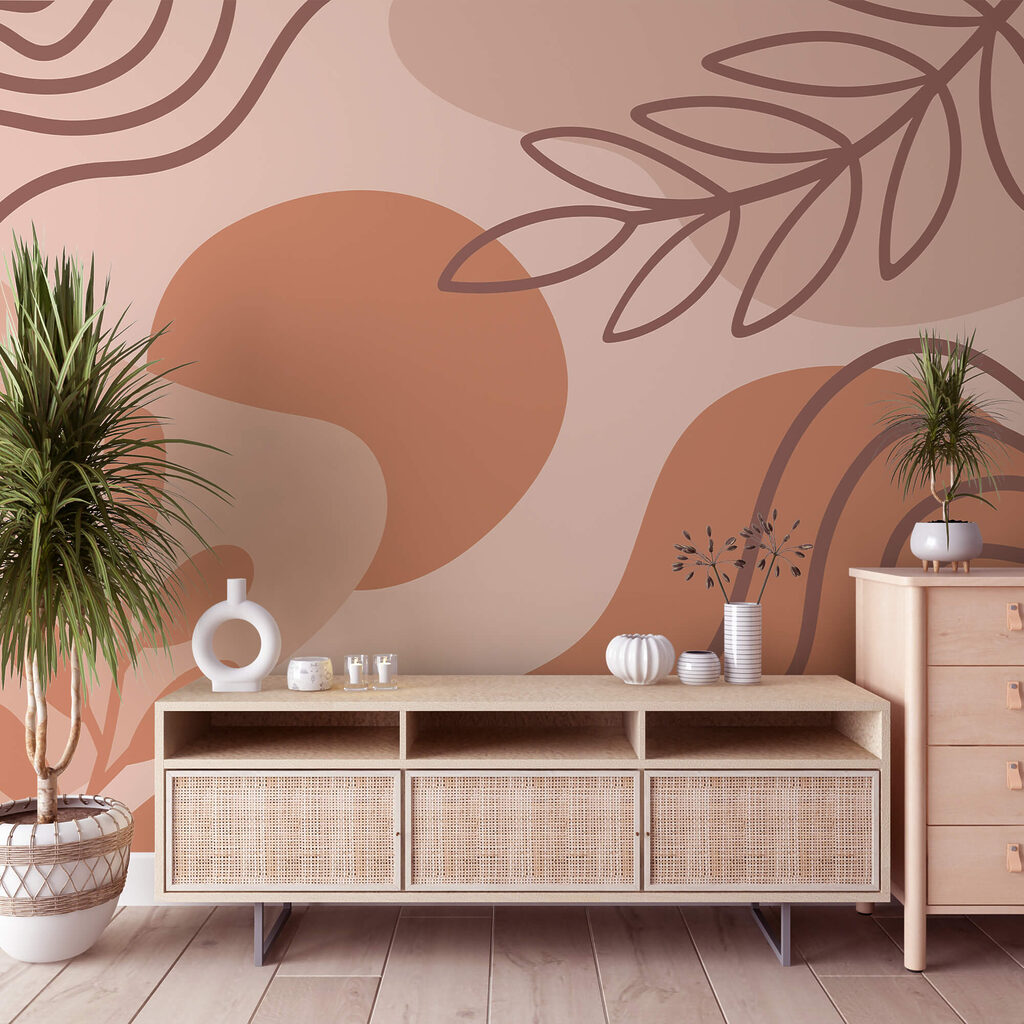 Leaves among terracotta shapes — interior 2