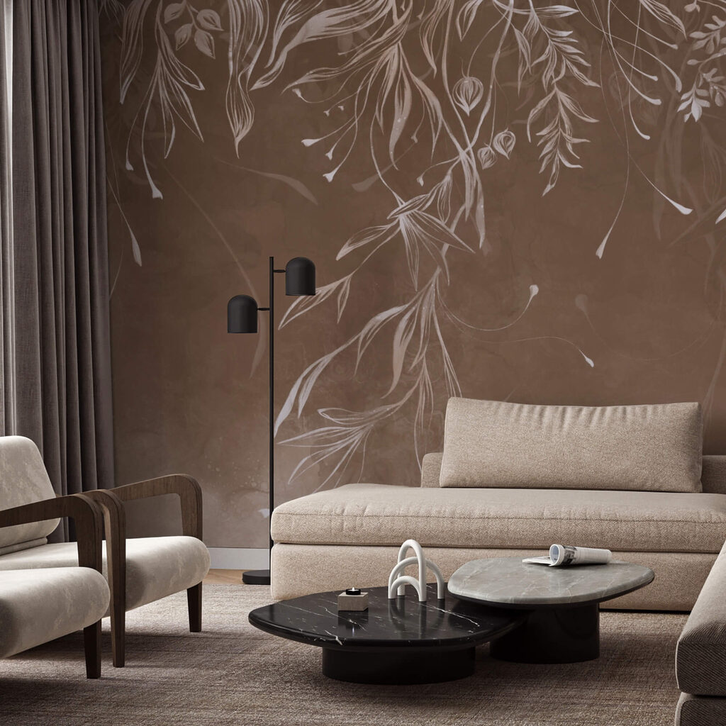 Hanging twigs on brown — interior 1
