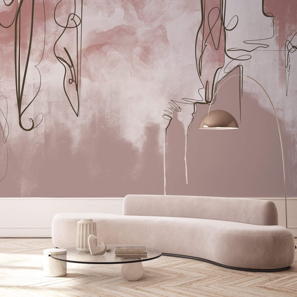 Faces among pink veils — interior 1