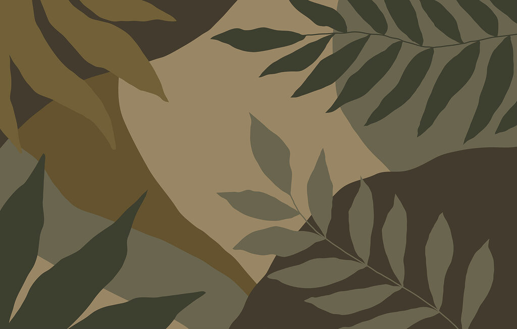 Leaves over colour blocks — full design
