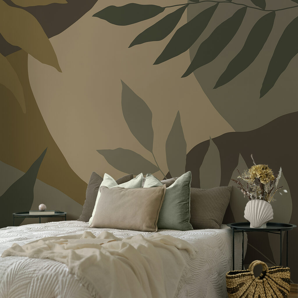 Leaves over colour blocks — interior 2