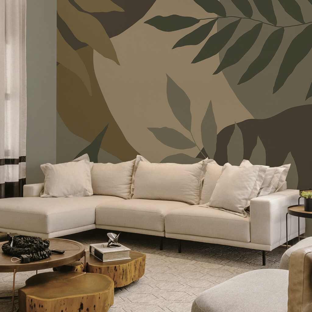 Leaves over colour blocks — interior 3