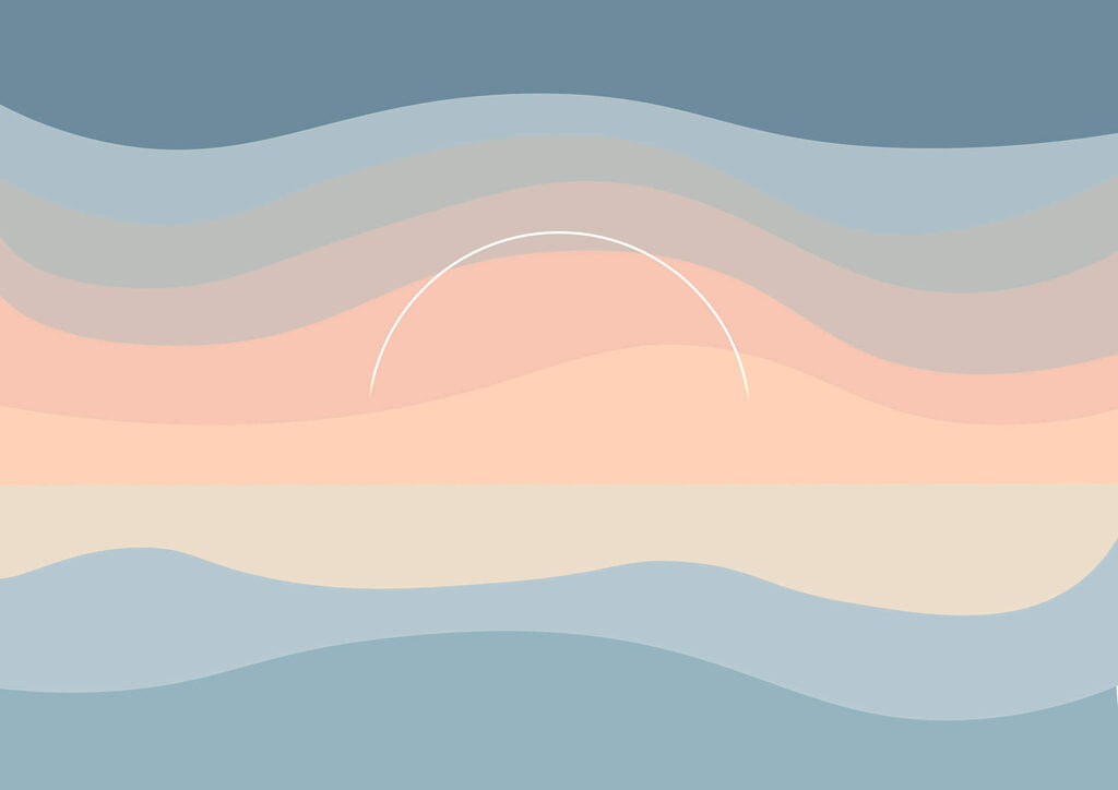 Sun behind wavy bands — full design