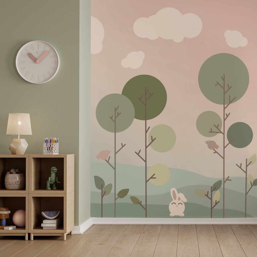 Rabbits among round treetops — interior 1