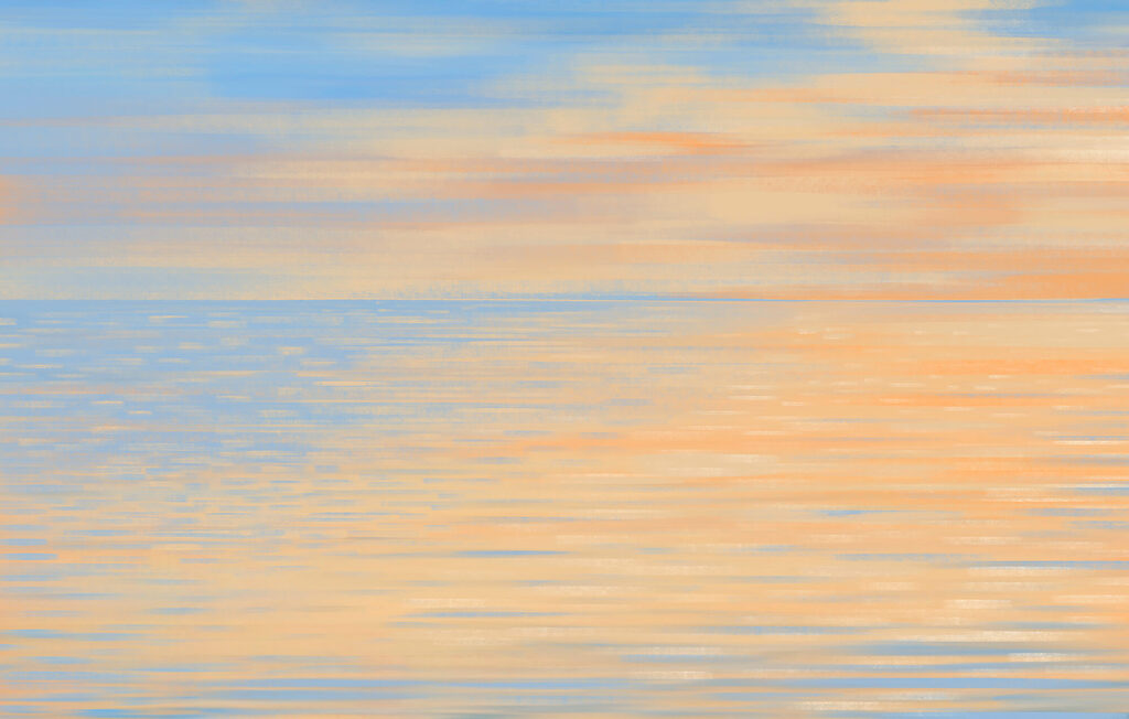 Orange reflection on blue — full design