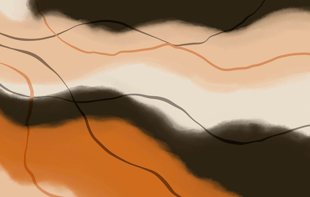 Orange waves on black — full design