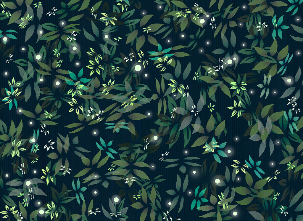 Leaves on midnight blue — full design