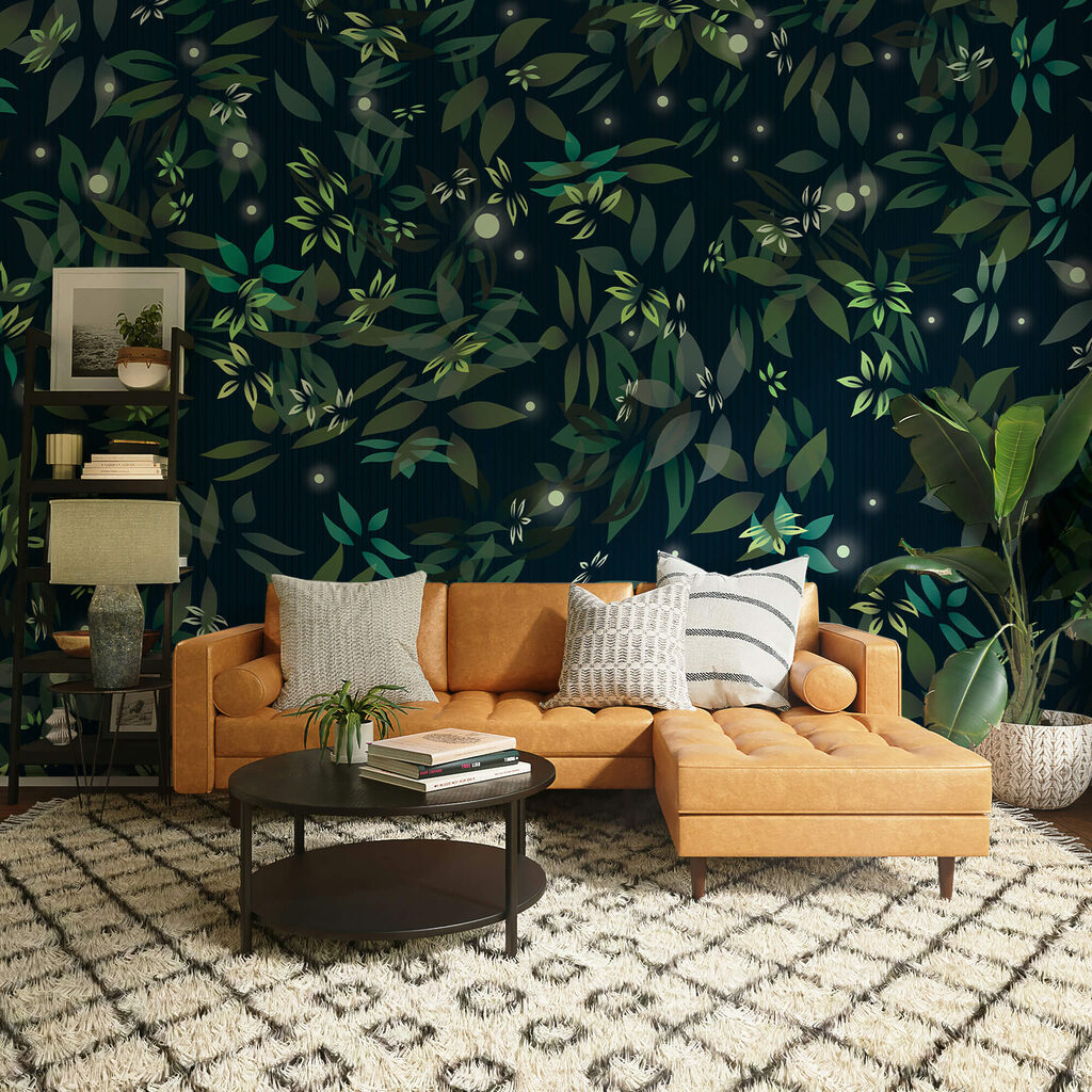 Leaves on midnight blue — interior 1