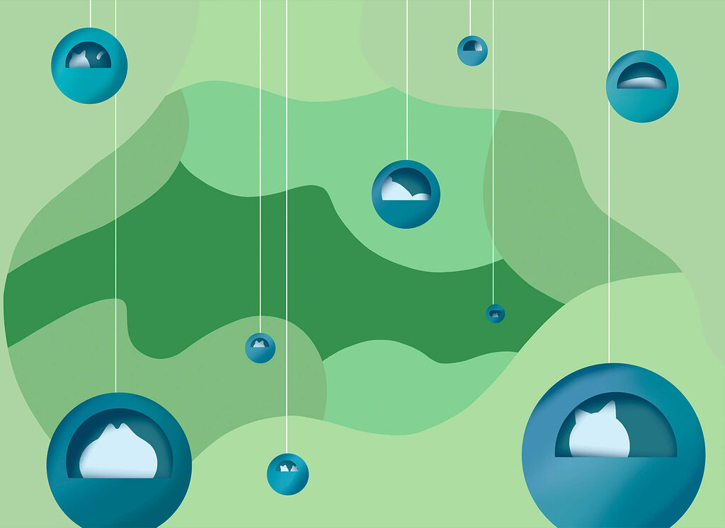 Floating glossy spheres — full design