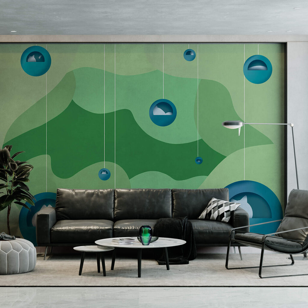 Floating glossy spheres — interior 1