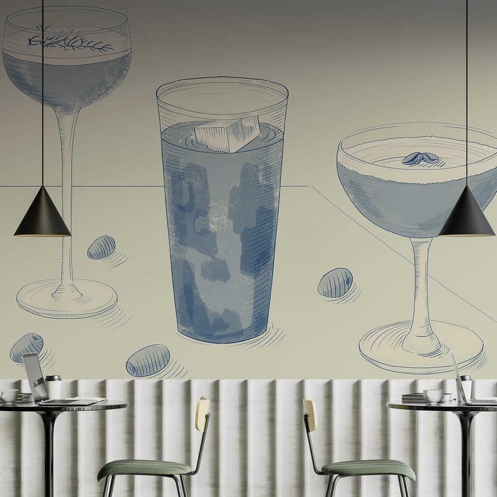 Drawn glasses still life — interior 1