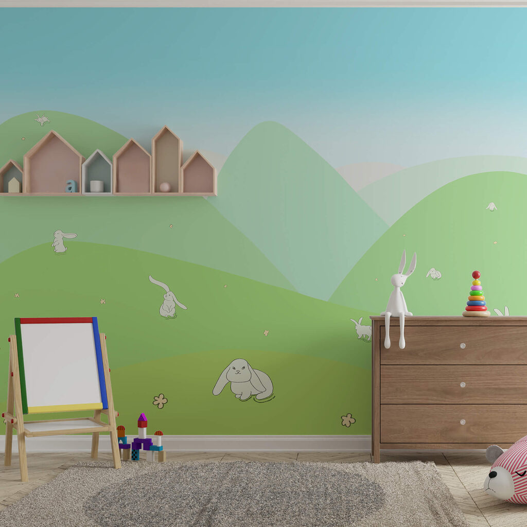 Rabbits on green hills — interior 2
