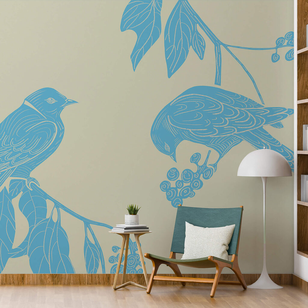 Birds on berry branches — interior 2