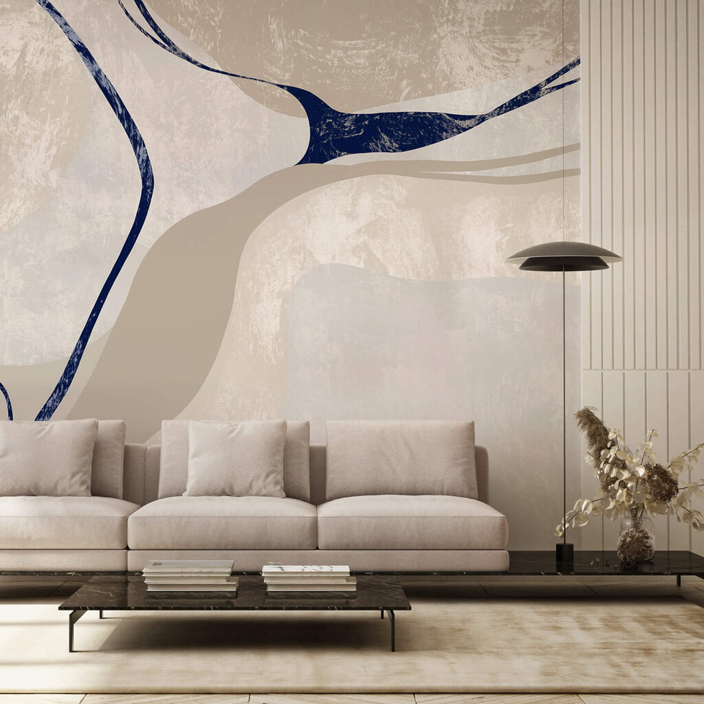 Blue lines through sand — interior 2