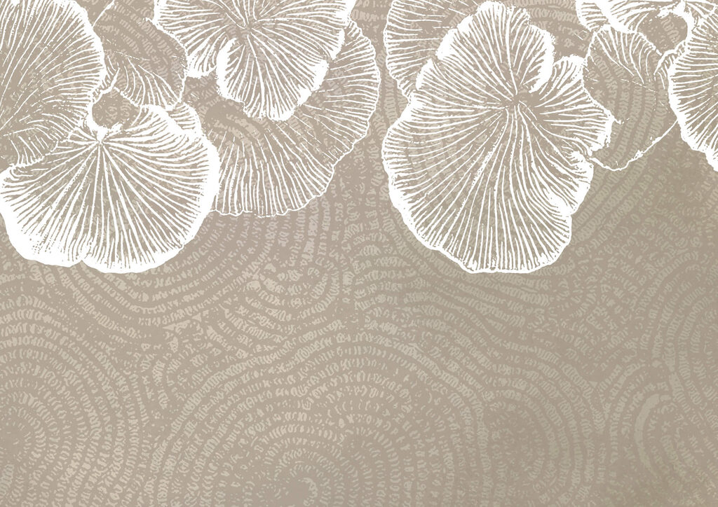 White leaves on taupe — full design