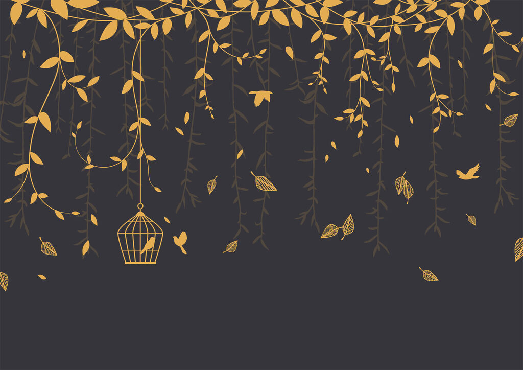 Birds among hanging twigs — full design