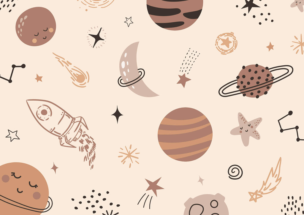 Planets with playful faces — full design