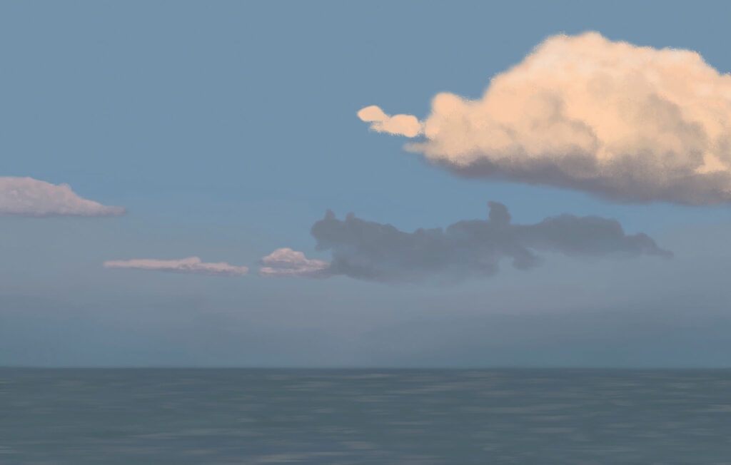 Cloud over evening sea — full design