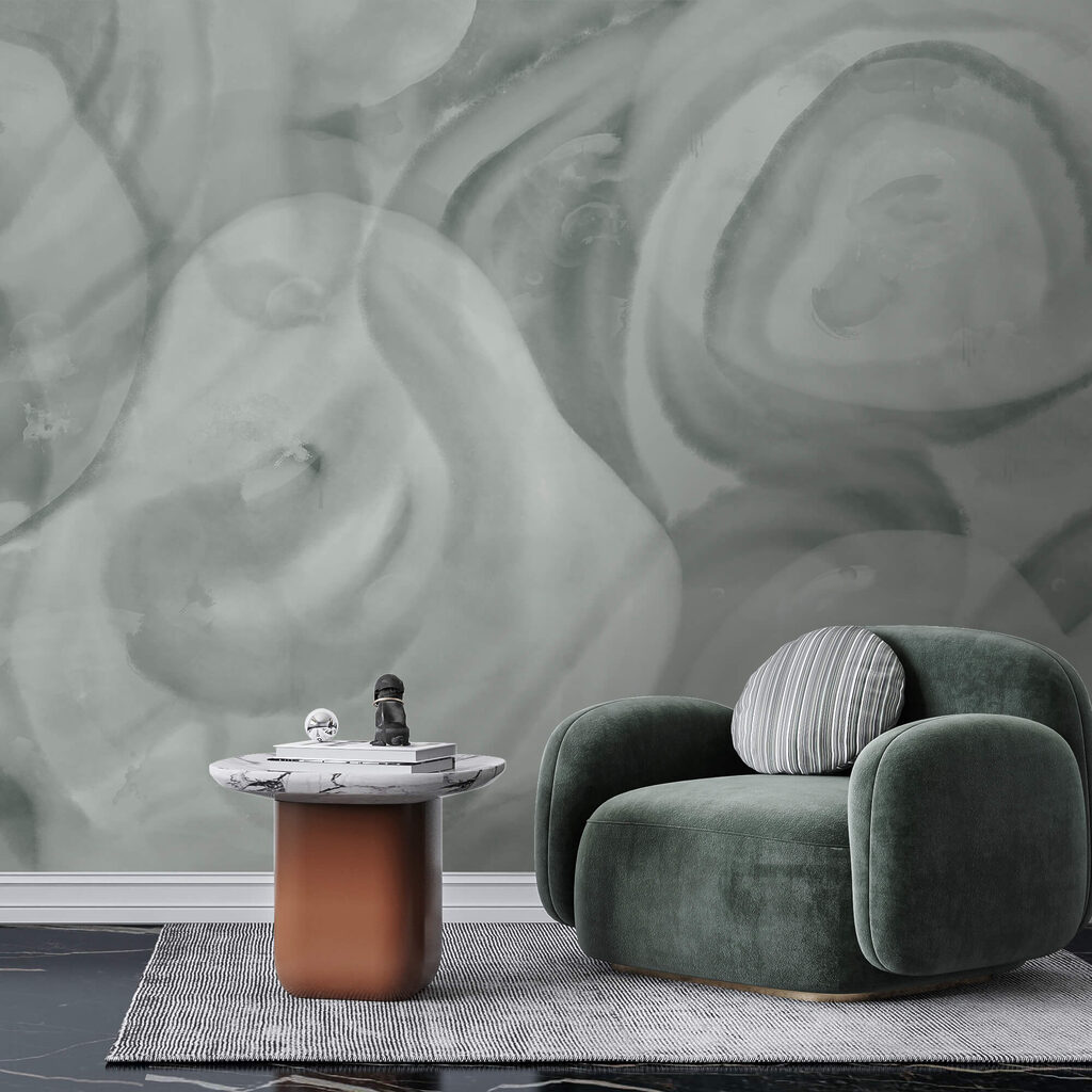 Green shapes turning round — interior 1