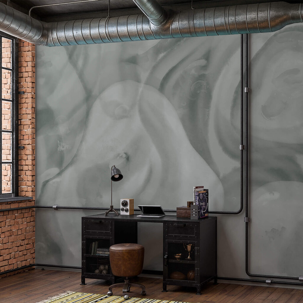 Green shapes turning round — interior 3