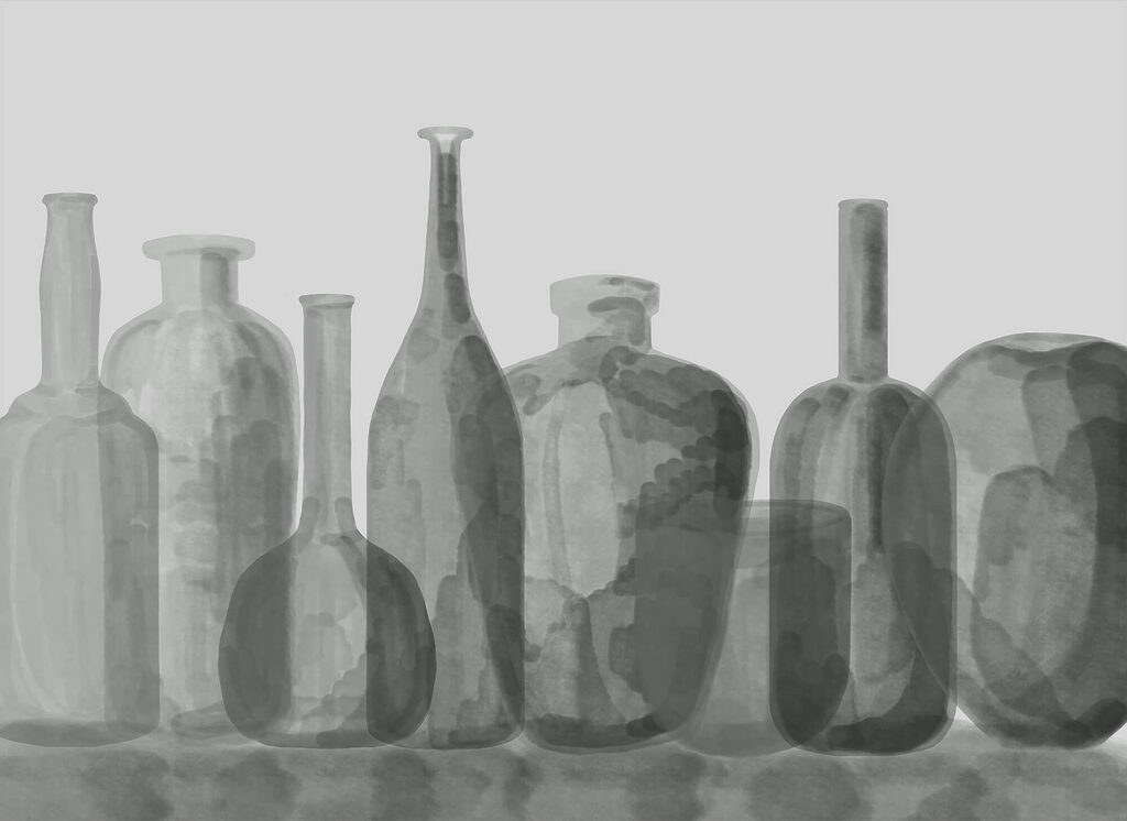 Bottles in still life — full design