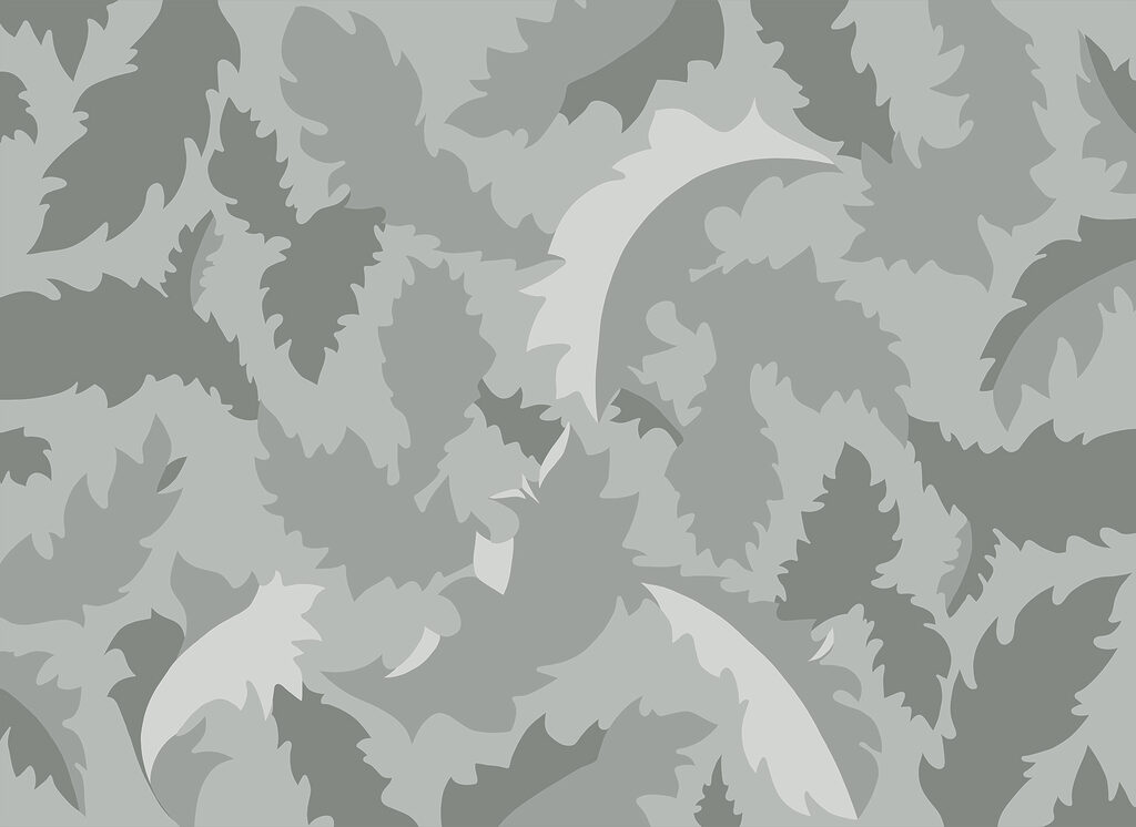 Curling leaves in grey-green — full design