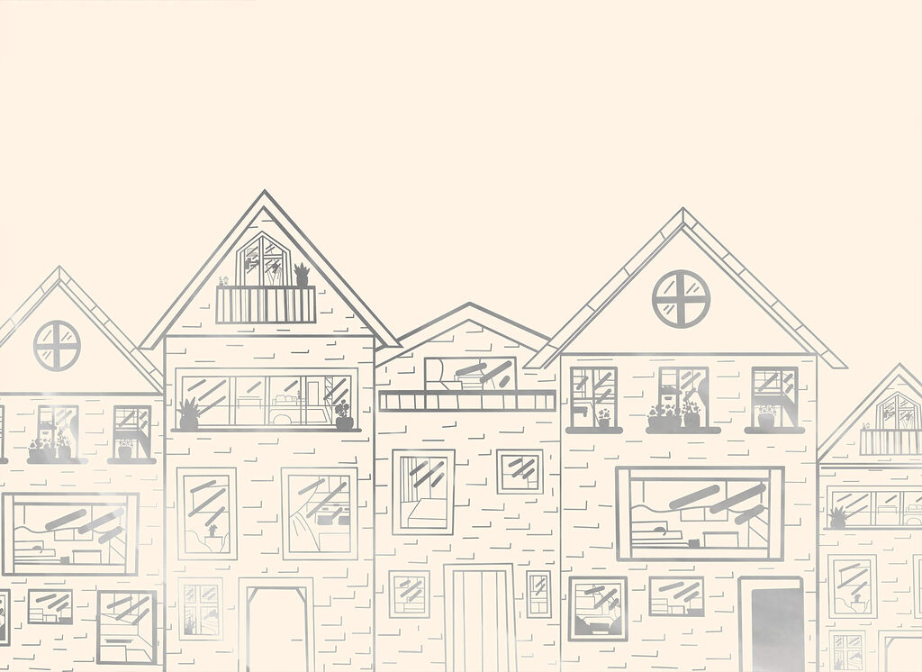 Houses in pencil lines — full design