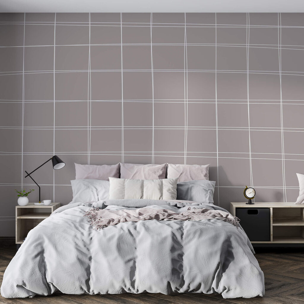 Fine grid on taupe — interior 1