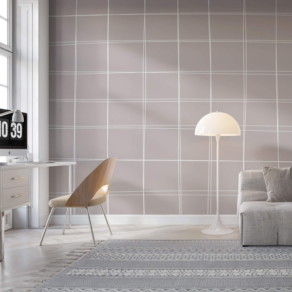 Fine grid on taupe — interior 2