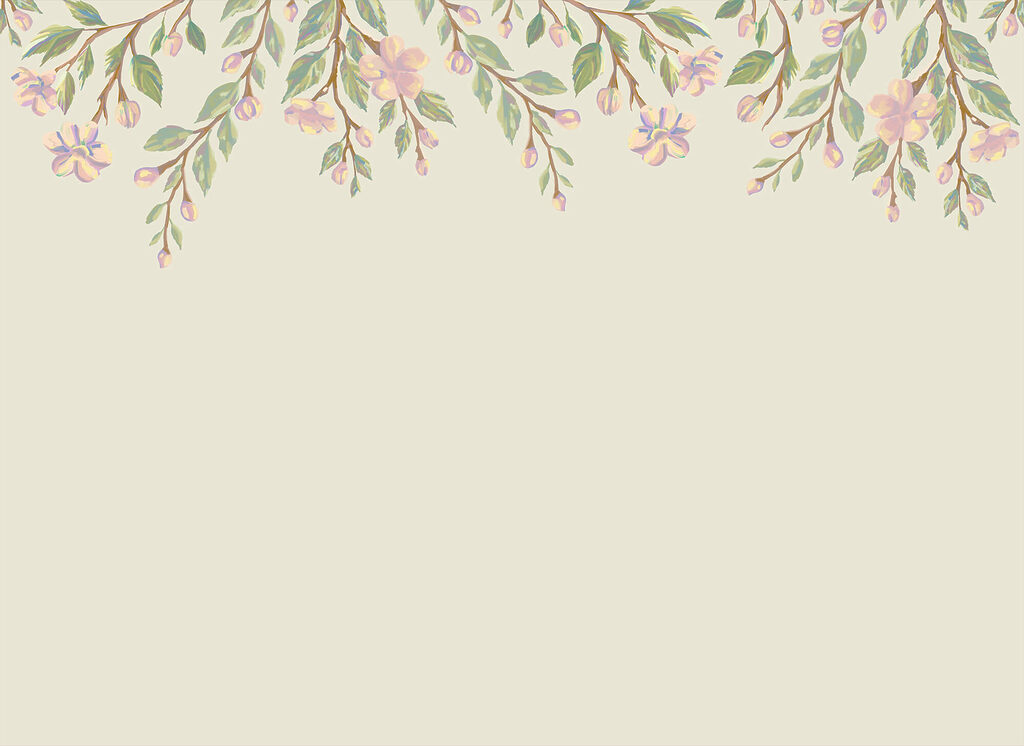 Hanging blossom sprigs — full design