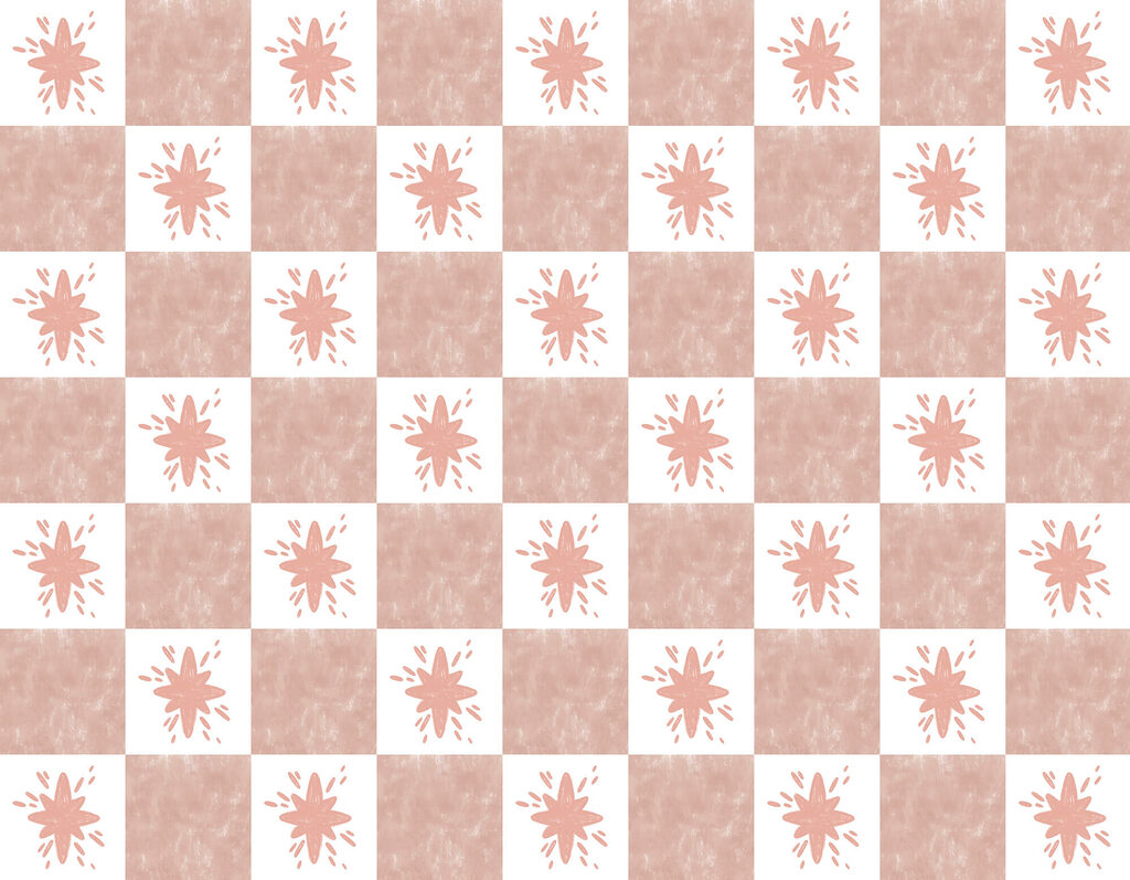 Stars on pink chequerboard — full design