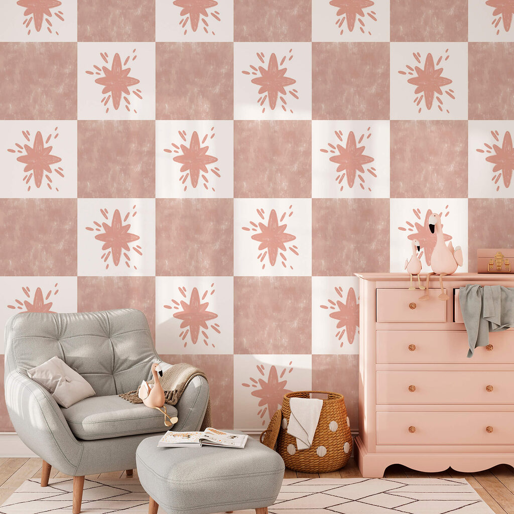 Stars on pink chequerboard — interior 1