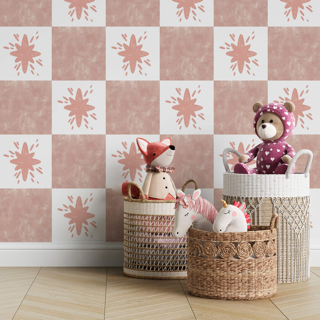 Stars on pink chequerboard — interior 2