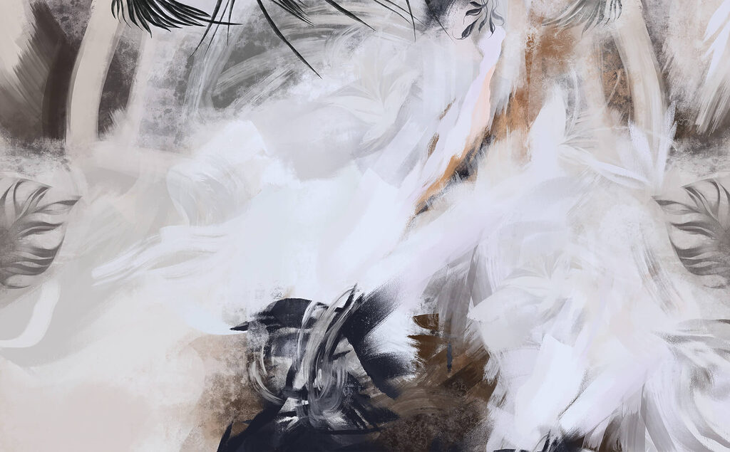 Loose brushstrokes meet — full design