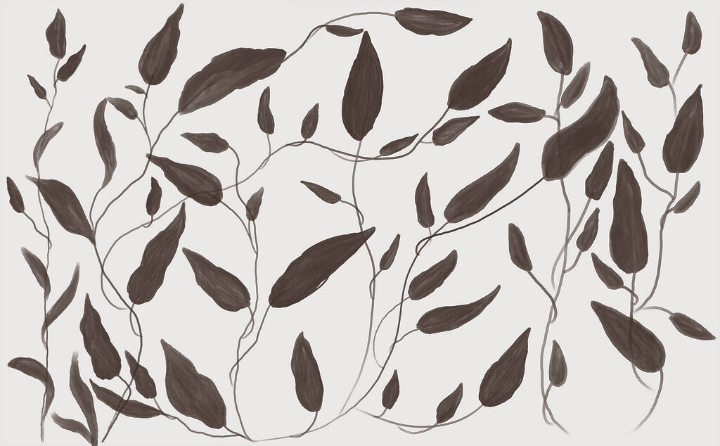 Leaves on curling stems — full design