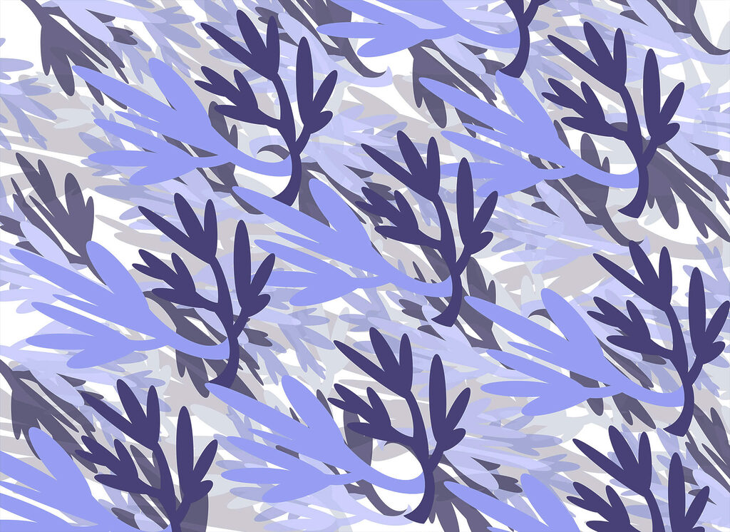 Overlapping blue sprigs — full design