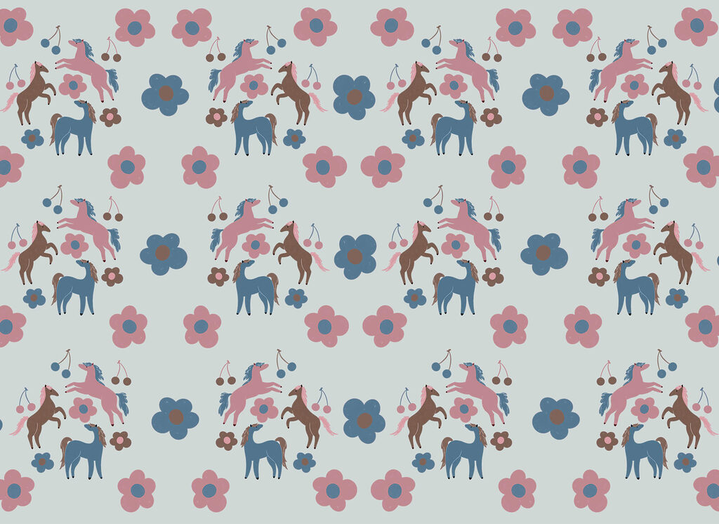Small horses among flowers — full design