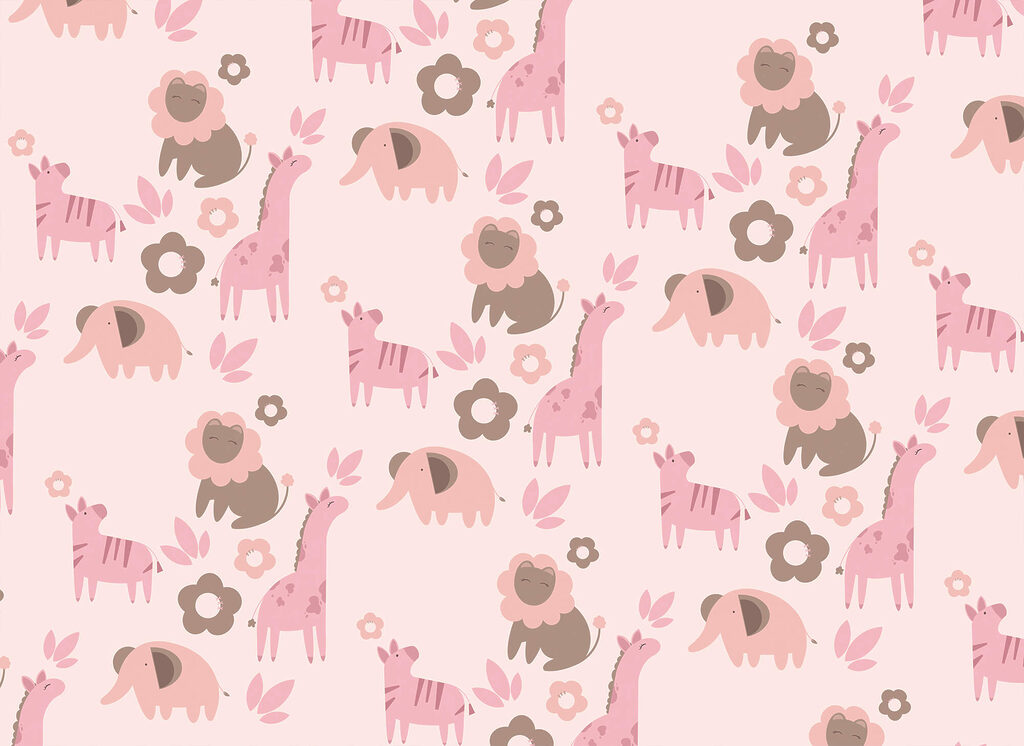 Jungle animals among flowers — full design