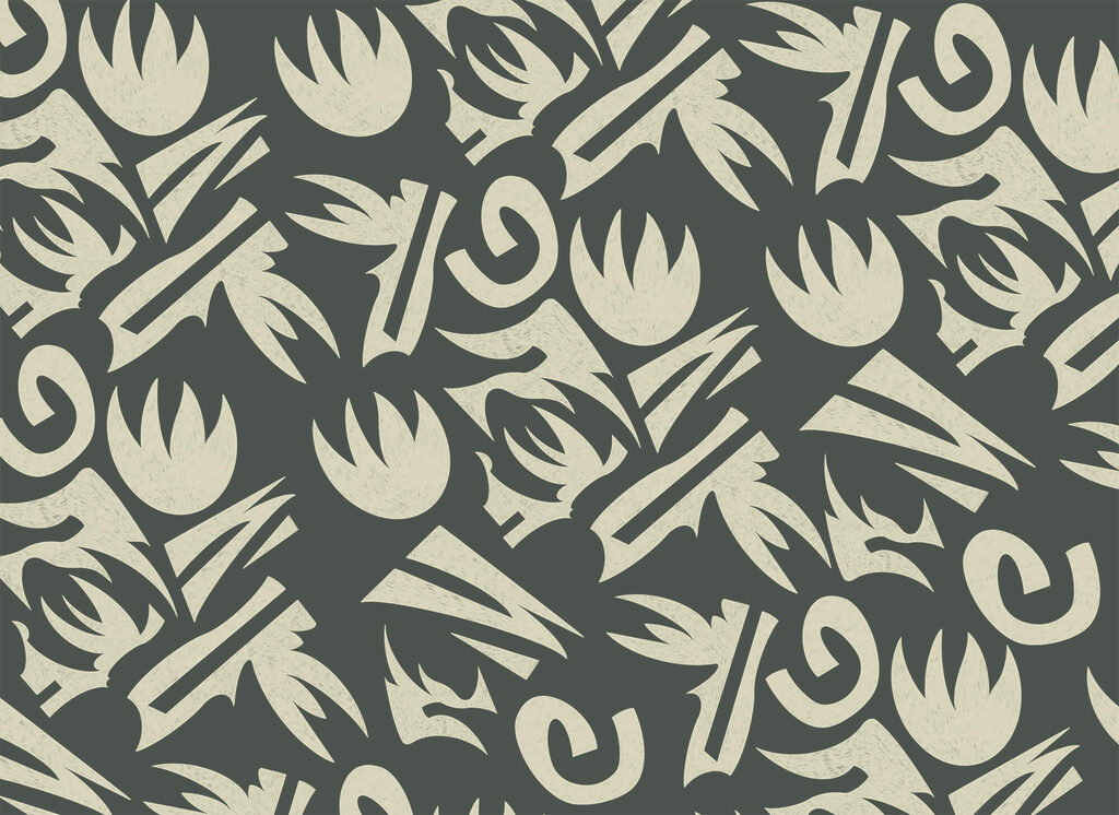 Flower cups on grey-green — full design
