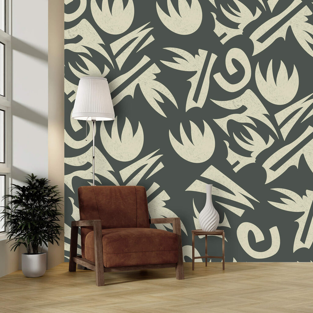 Flower cups on grey-green — interior 2