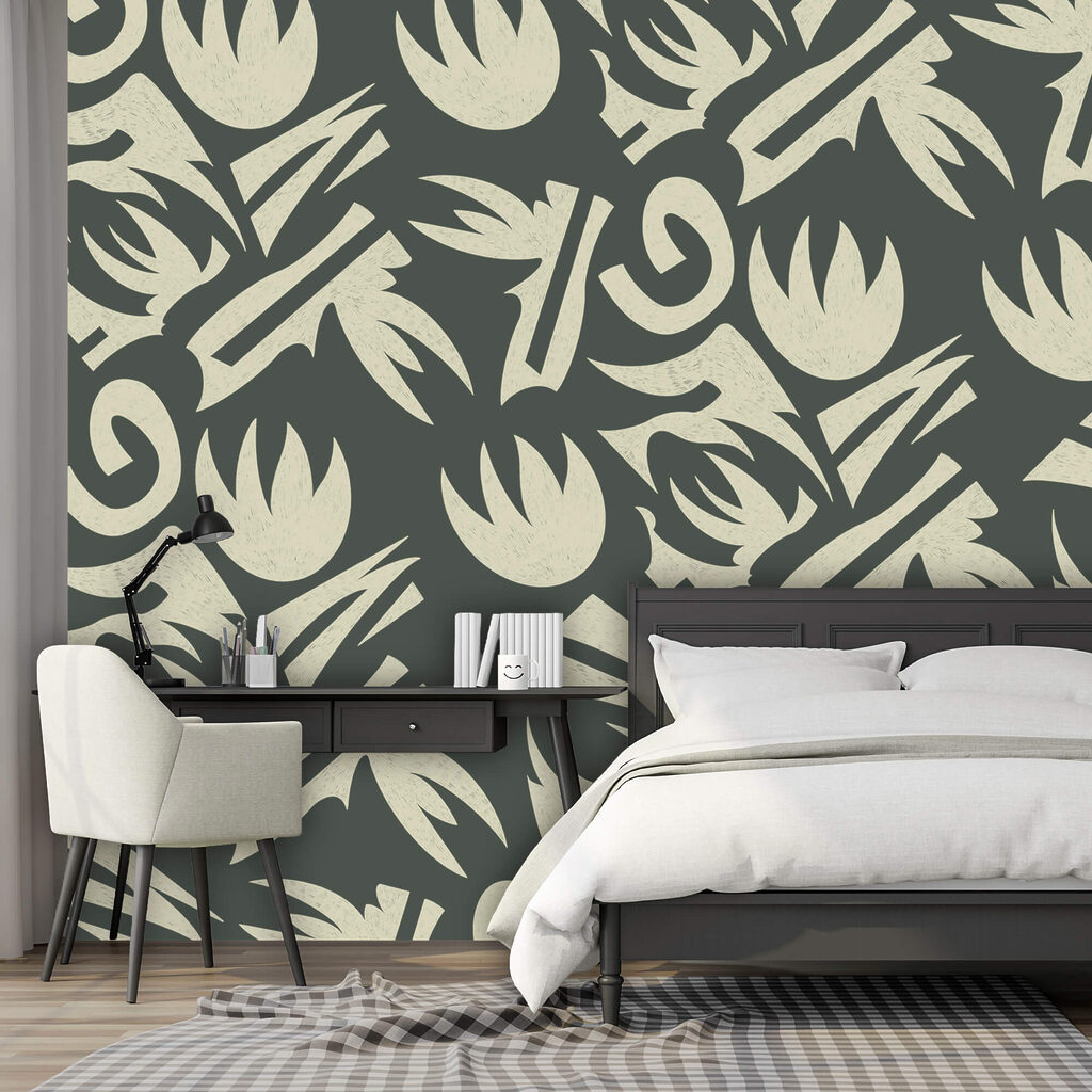 Flower cups on grey-green — interior 1