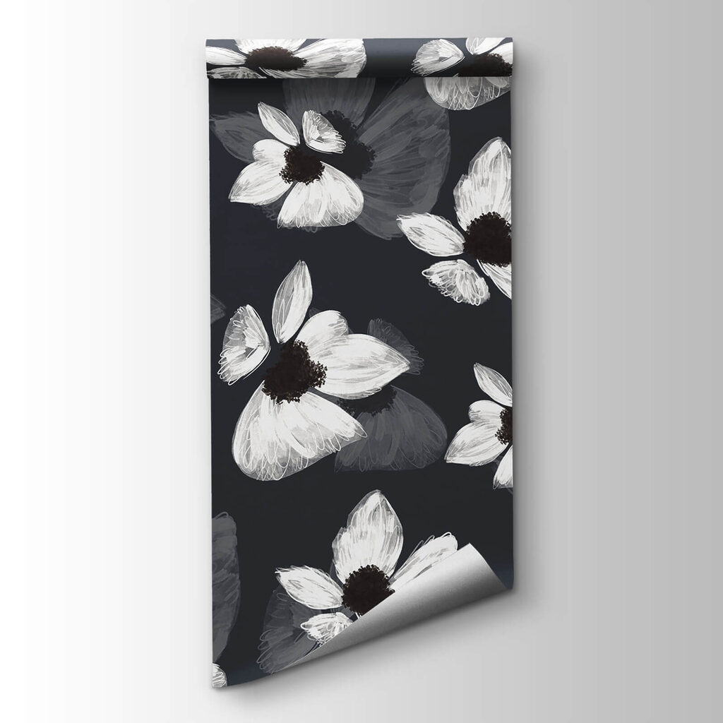 White flowers, dark hearts — product view