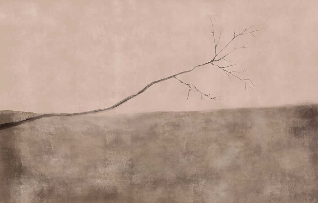 Bare branch over hills — full design