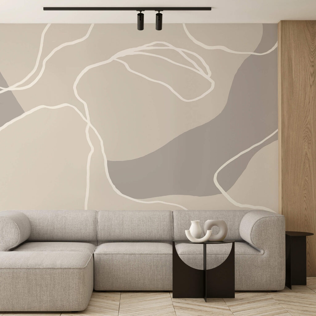 Lines over colour blocks — interior 1