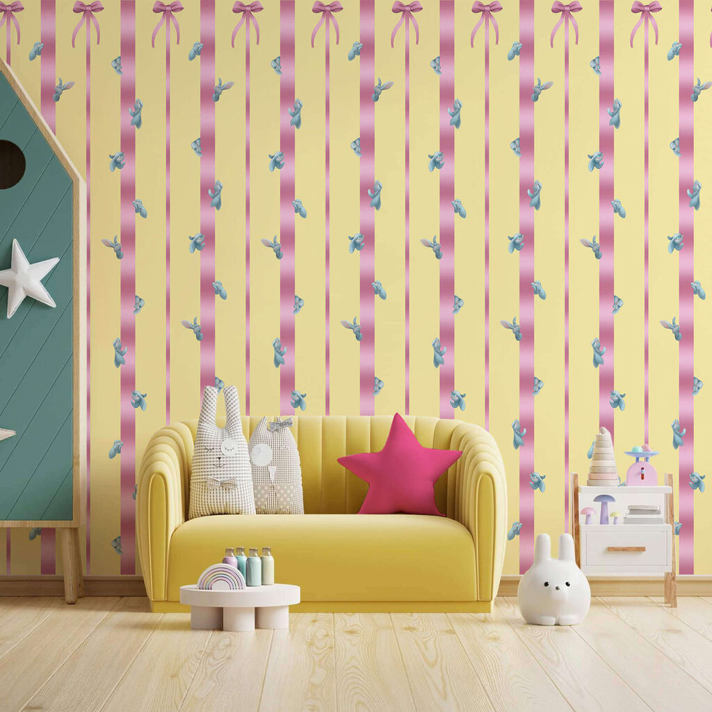 Pink flowers on yellow — interior 1